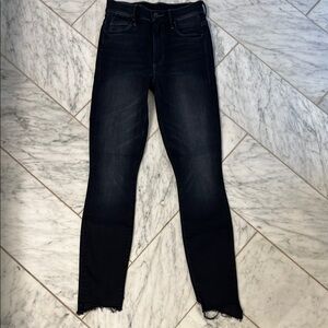 Mother Black Skinny Jeans with Frayed Hem
